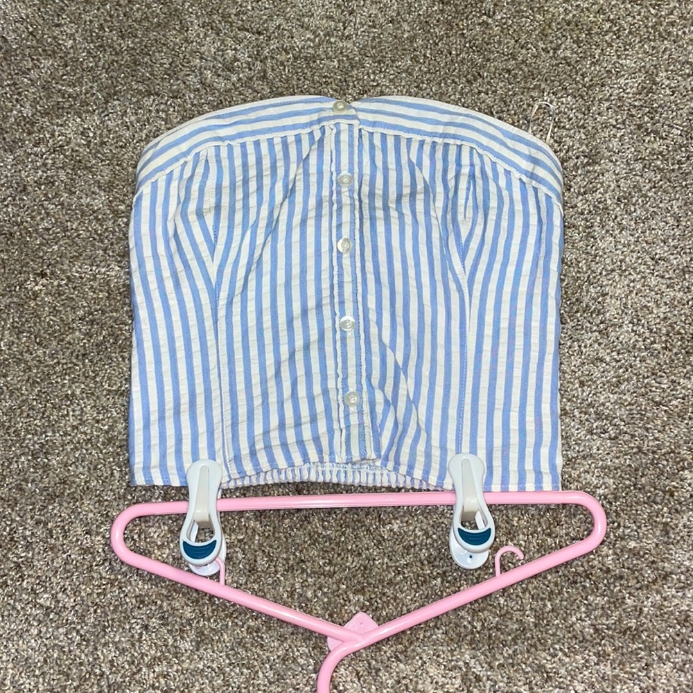 Blue and white crop top strapless